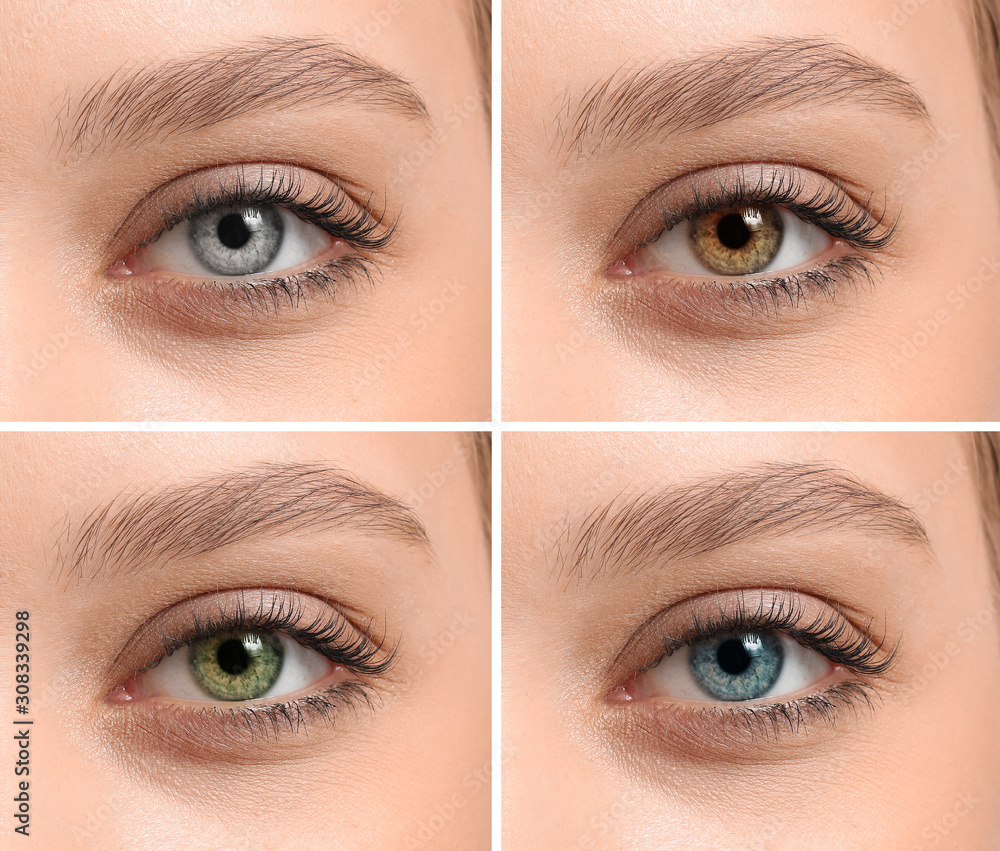 Female eyes with different contact lenses