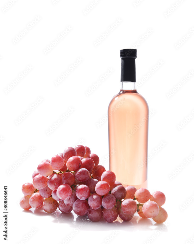 Bottle of tasty wine on white background