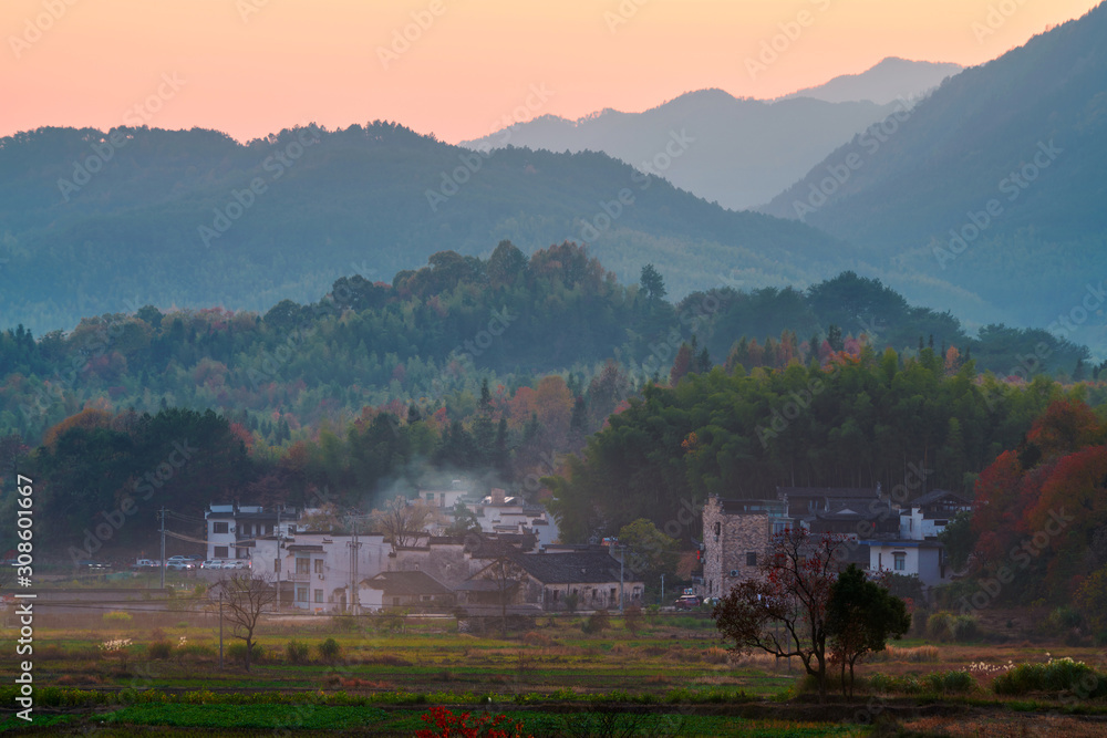 The autumn scenic of Tachuan in Huangshan city, China.