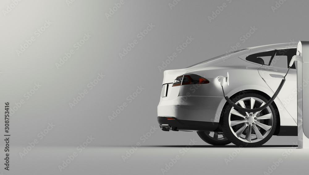 Power supply for electric car charging. Electric car charging station. 3d rendering