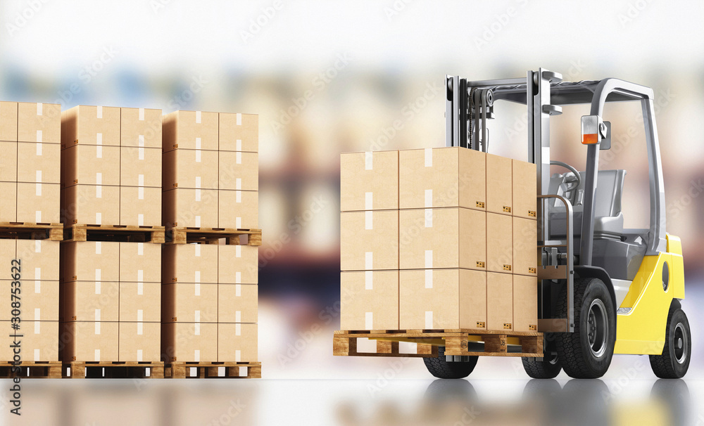 Business Logistics concept. Global business connection technology. Cardboard boxes. 3d rendering