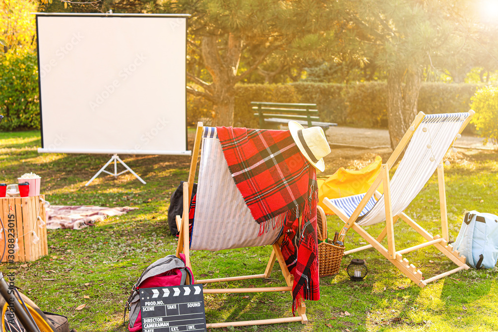 Outdoor cinema in autumn park