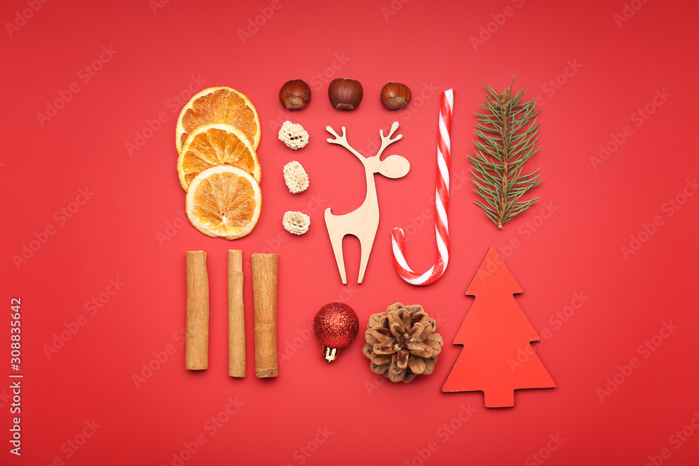 Beautiful Christmas composition on color background