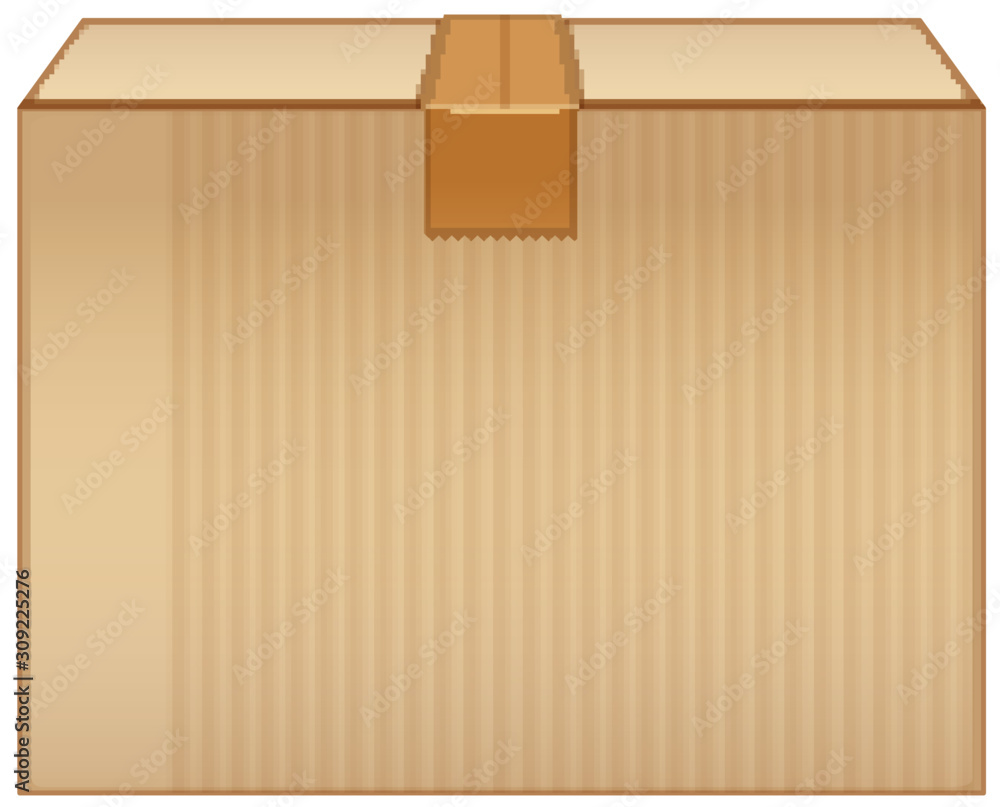 Cardboard box with brown tape on white background