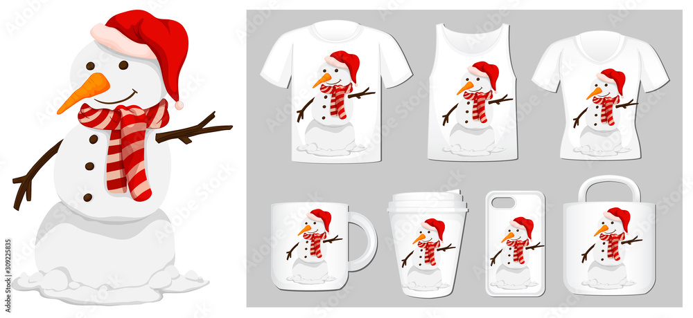 Christmas theme with snowman on many products