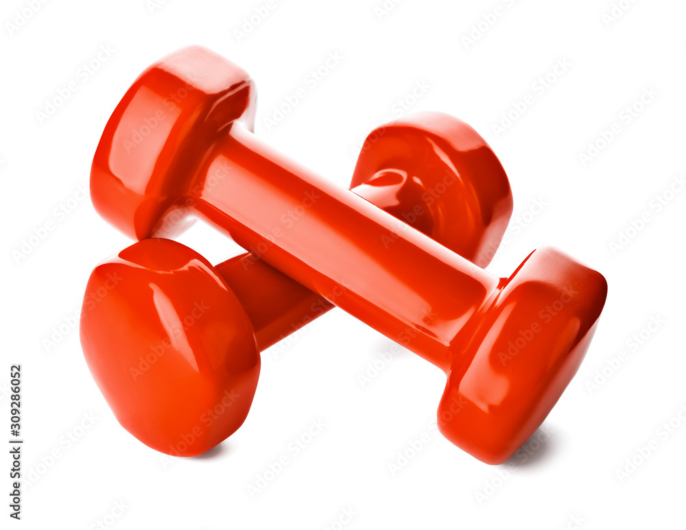 Color dumbbells on white background