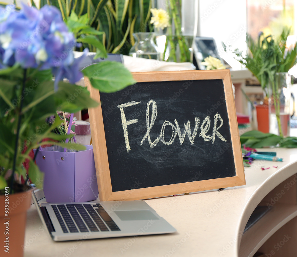 Workplace of florist in shop