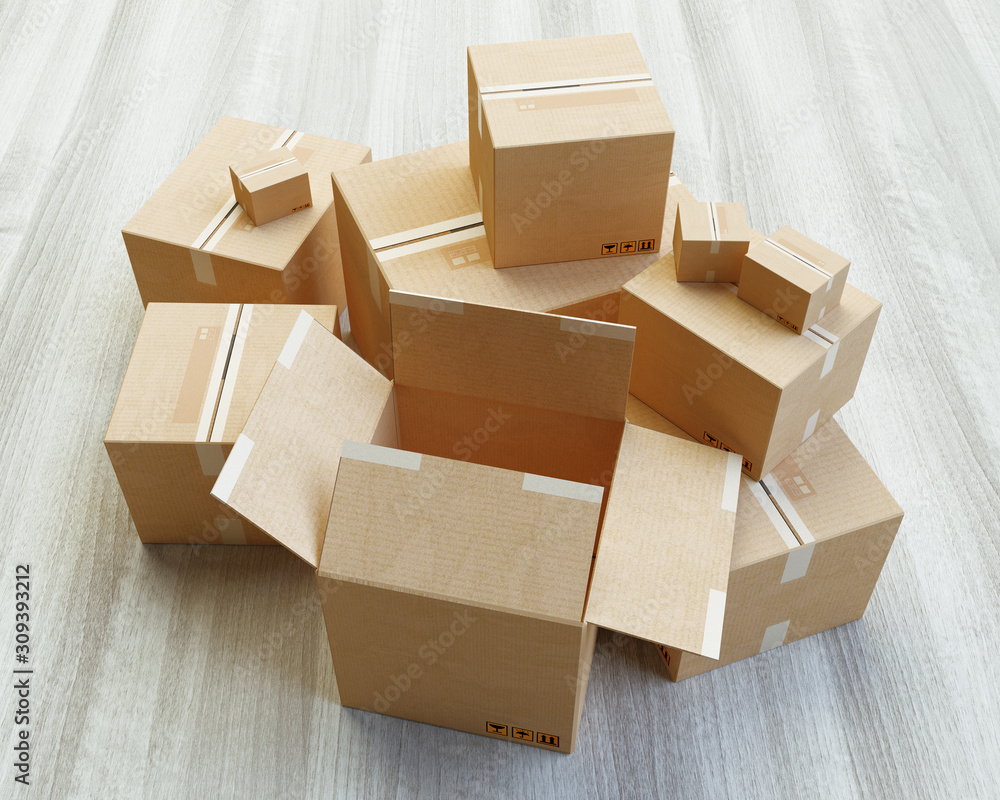 Business Logistics concept. Global business connection technology. Cardboard boxes. 3d rendering