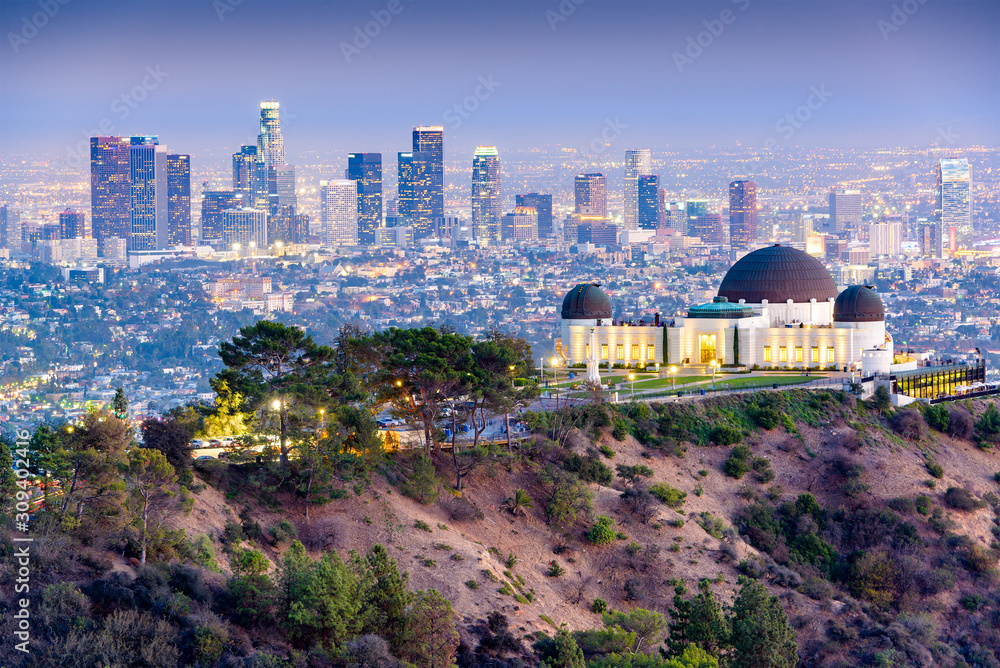 Los Angeles, California, USA downtown skyline from Griffith Park