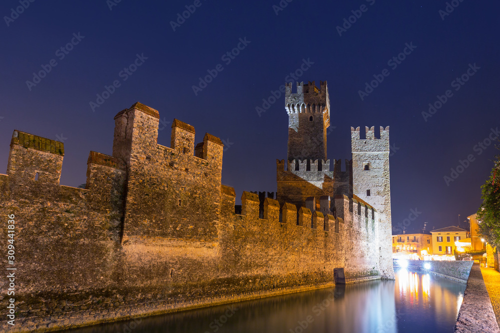 Architecture of Scaligero Castle at Garda lake in Sirmione, Italy