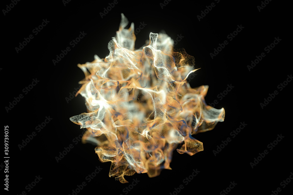 Particles moving on black background, 3d rendering.