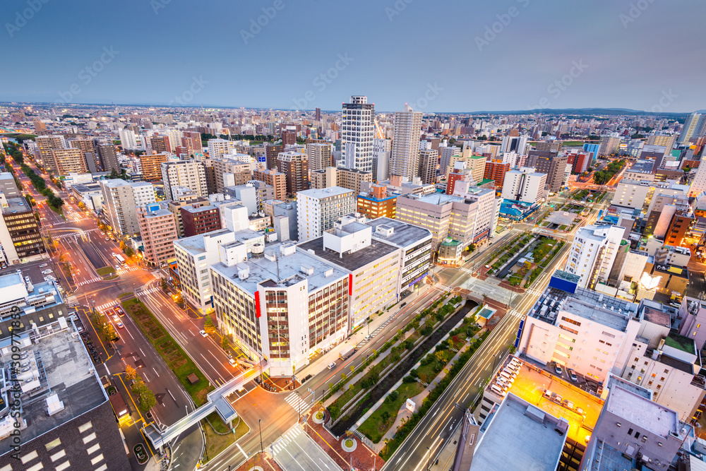 日本札幌黄昏城市景观