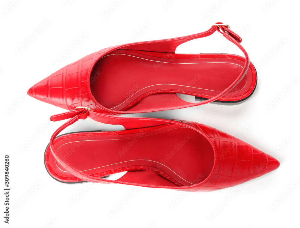 Stylish female shoes on white background