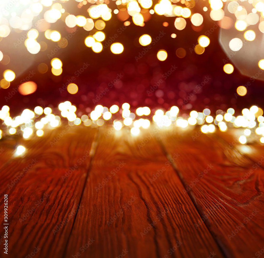  Wooden table with christmas light