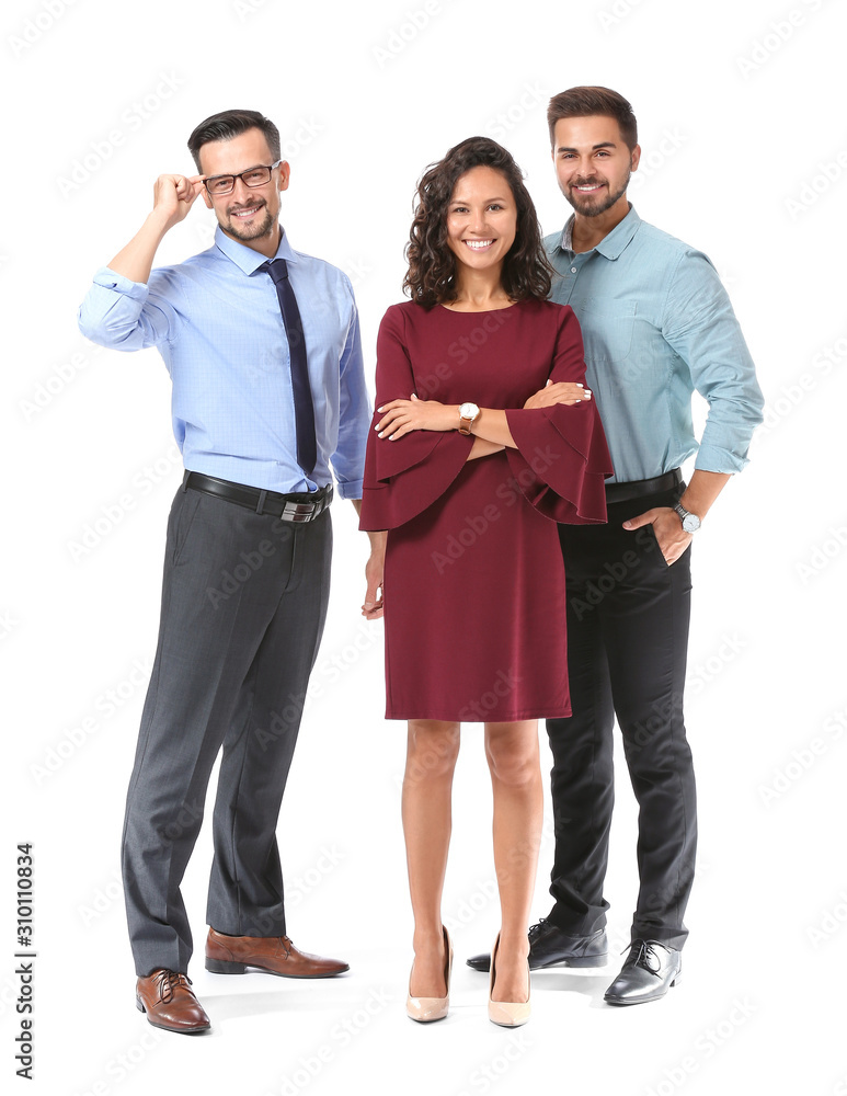 Portrait of young business people on white background