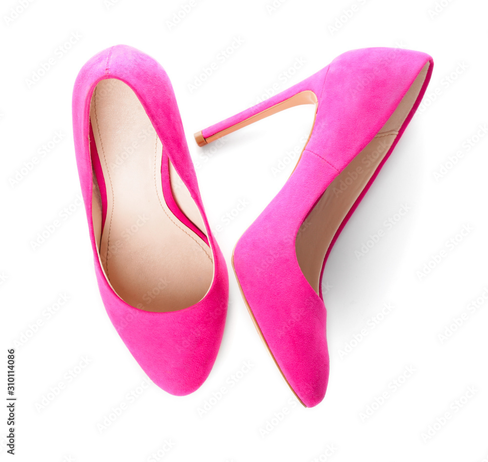 Stylish female shoes on white background