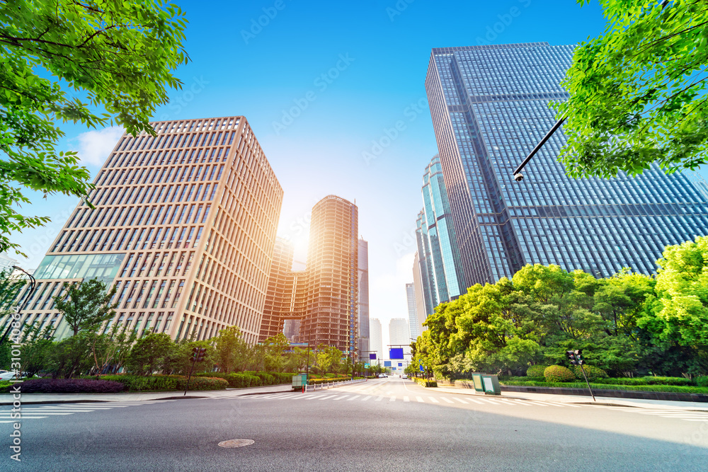 Road and skyscrapers on both sides