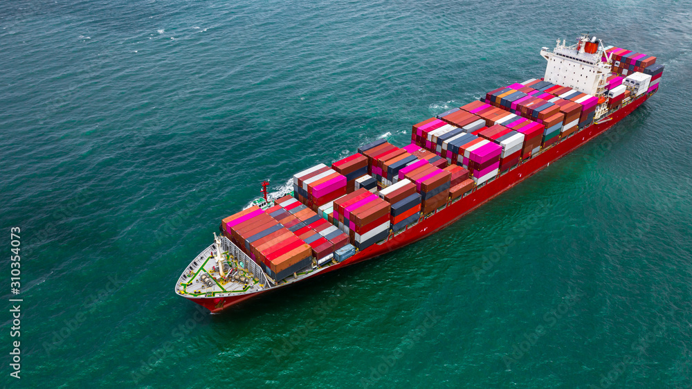 Container ship carrying container for business logistic freight import and export, Aerial view conta