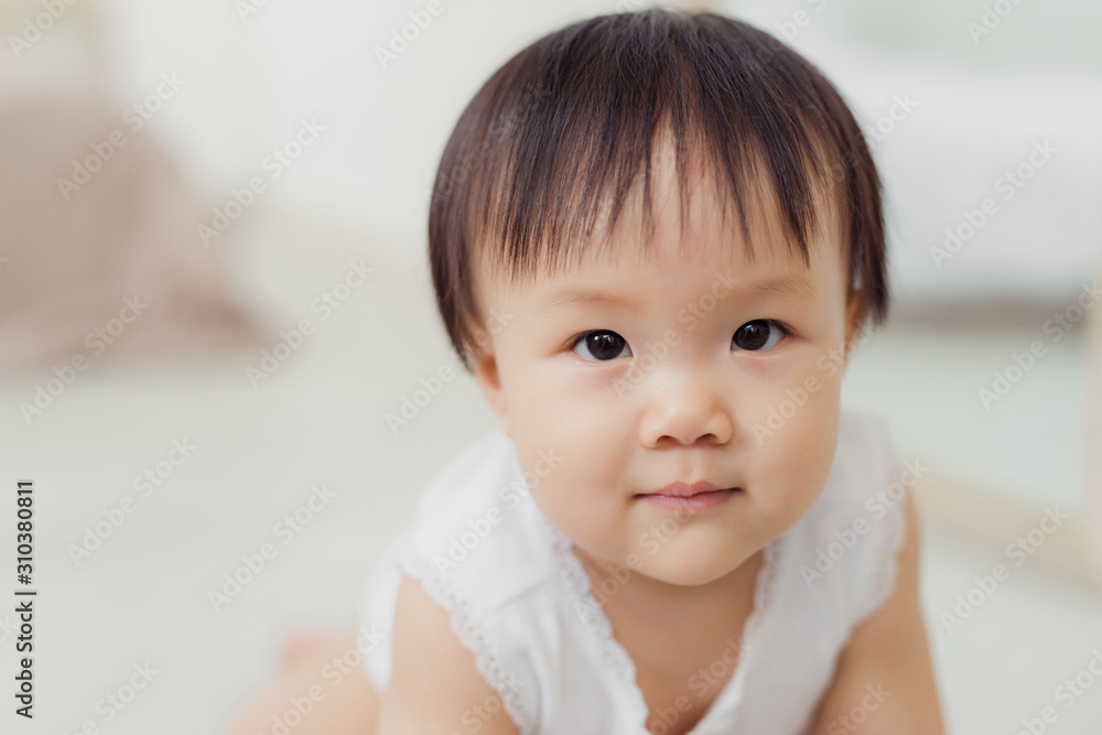 crawling baby girl indoors on the floor