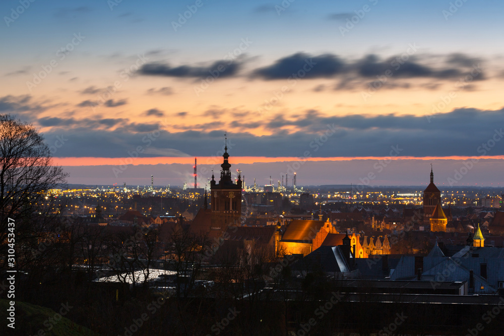 Beautiful cityscape of Gdansk with old town at dawn, Poland.