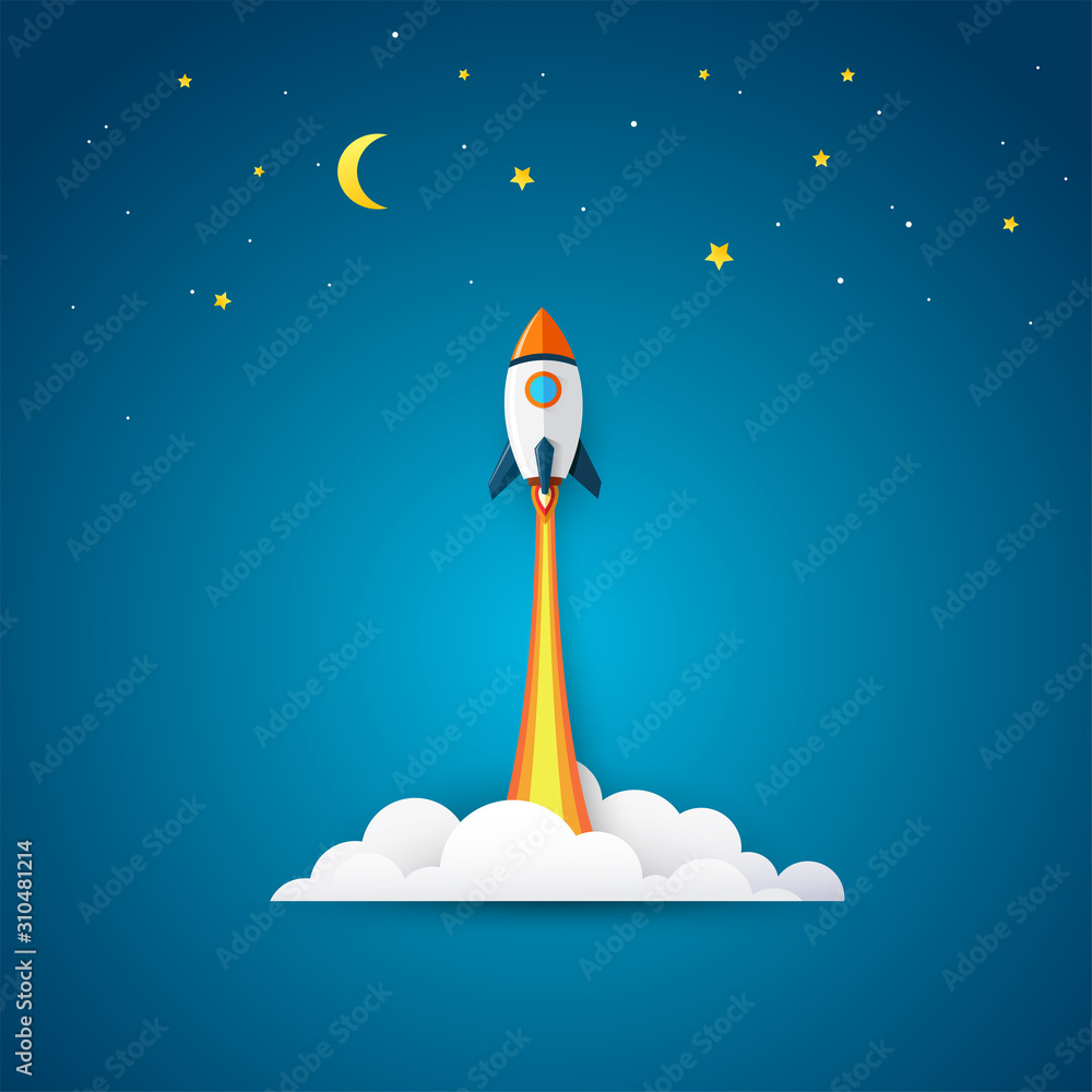 Modern space rocket with flat design