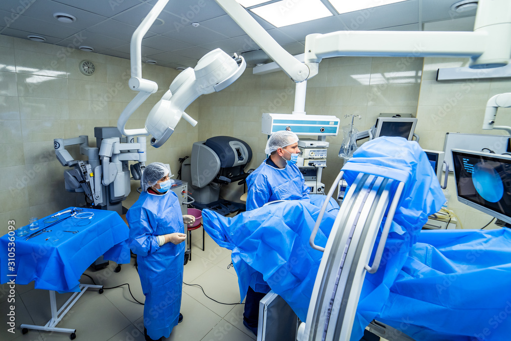 Innovative technology in a modern hospital operating room. view from above, Operating theater, emerg