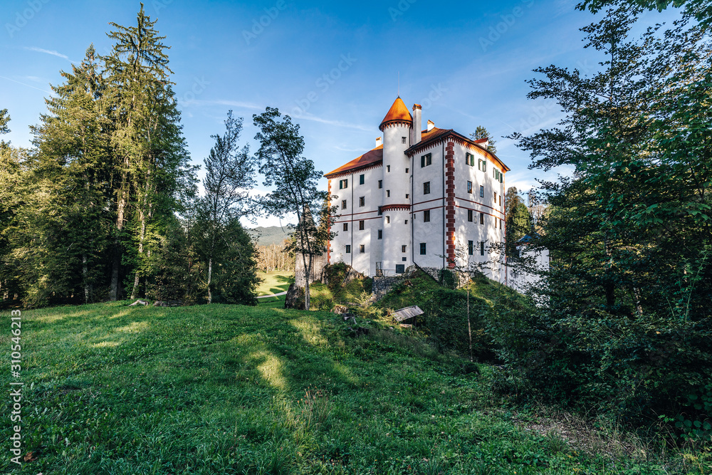 Famous 13th century Sneznik Castle (Grad Snežnik, Schloß Schneeberg), Slovenia. State castle Sneznik