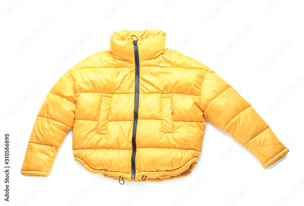 Stylish winter coat on white background