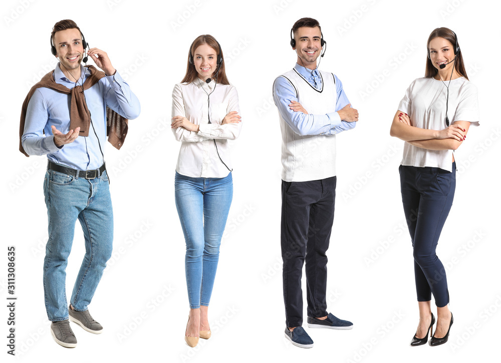 Technical support agents on white background