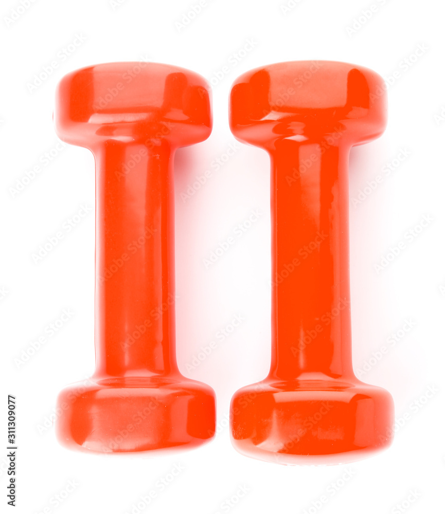 Color dumbbells on white background