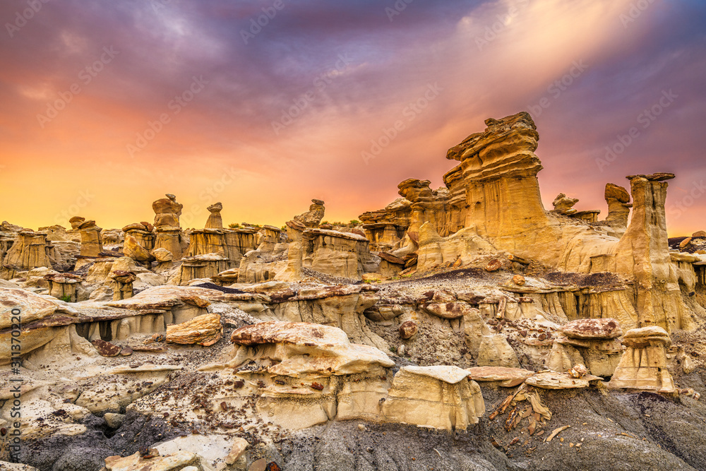 美国新墨西哥州Bisti Badlands hoodoo岩层