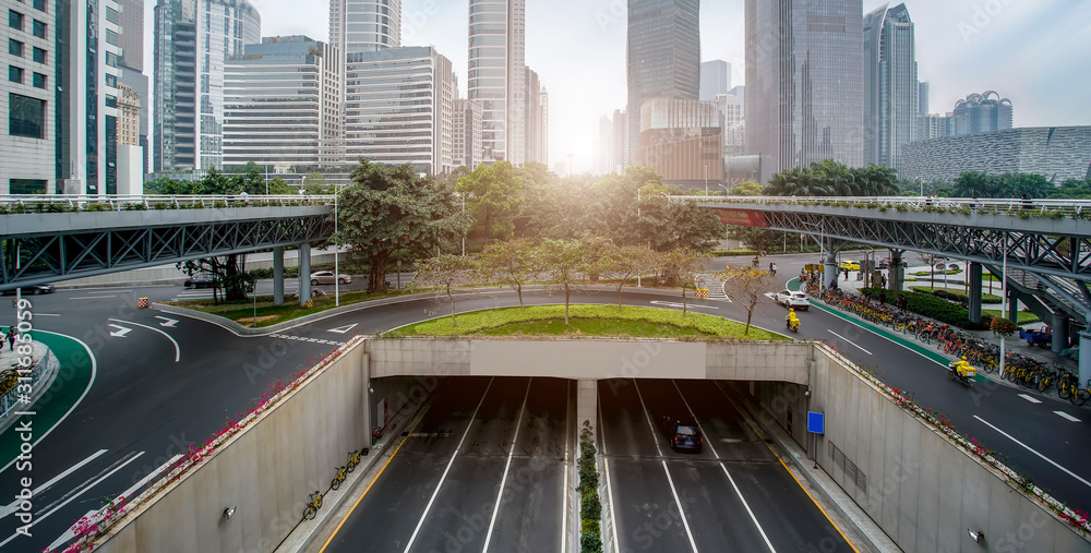 Guangzhou city roads and architectural landscape