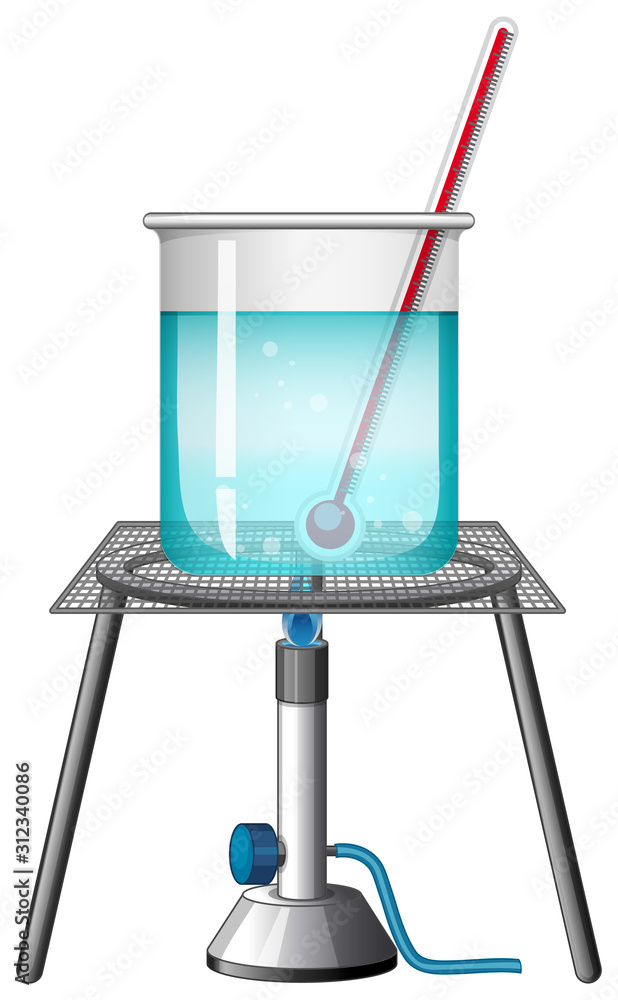 带温度计的烧杯在燃烧台上