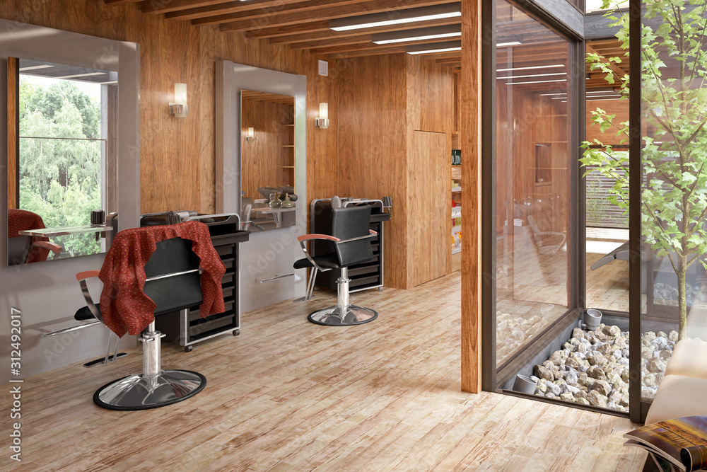 Hair Salon Designed in Wood (3d illustration)