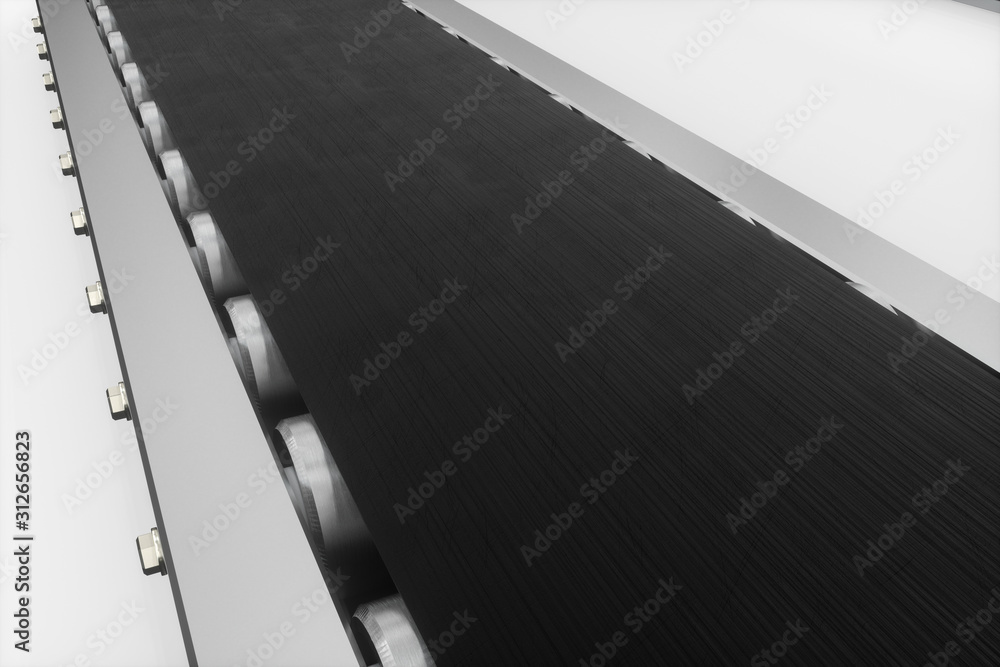 Black moving conveyor belt , black background, 3d rendering.