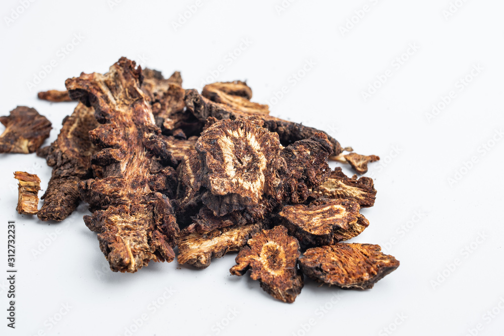 Chinese medicinal herbs on white background