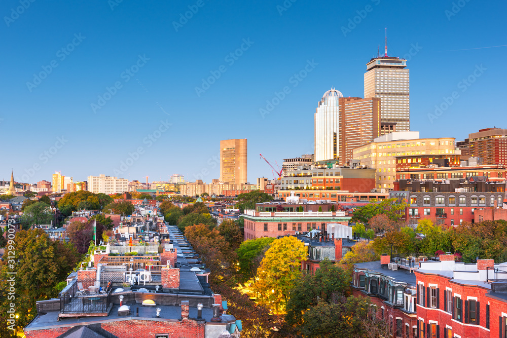 Boston, Massachusetts, USA skyline from the south end at twilight.