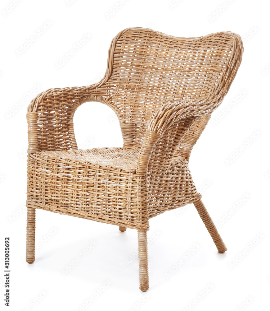 Modern wicker armchair on white background