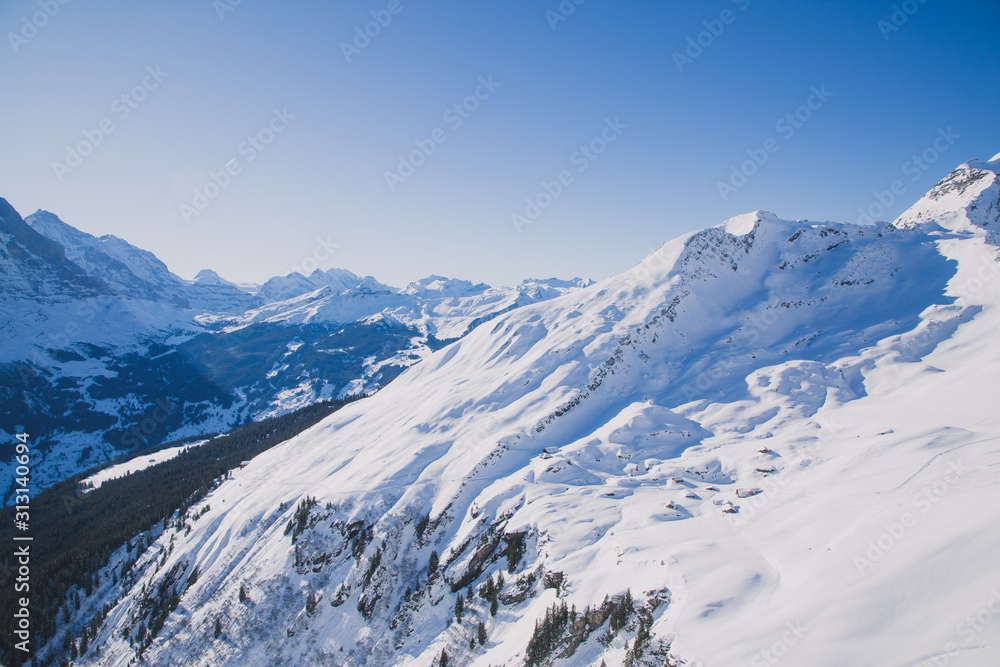 Natural scenery, snow on the high mountains in the cold winter of GRINDELWALD-FIRST TOP OF ADVENTURE