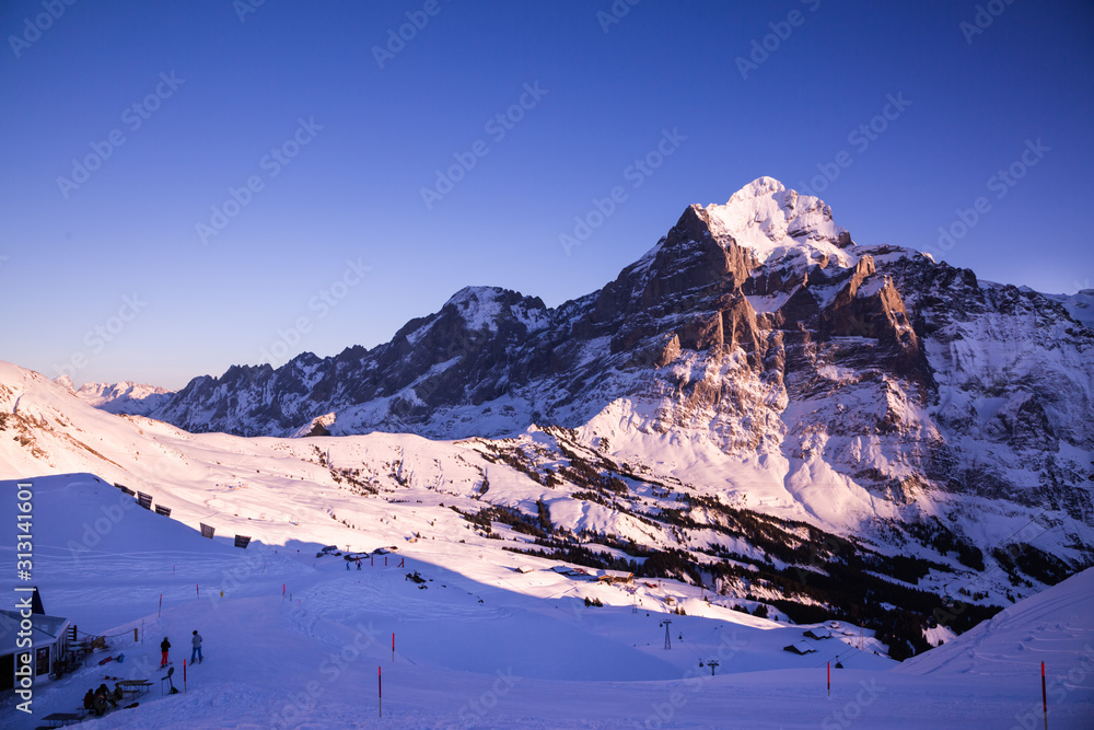 Natural scenery, snow on the high mountains in the cold winter of GRINDELWALD-FIRST TOP OF ADVENTURE