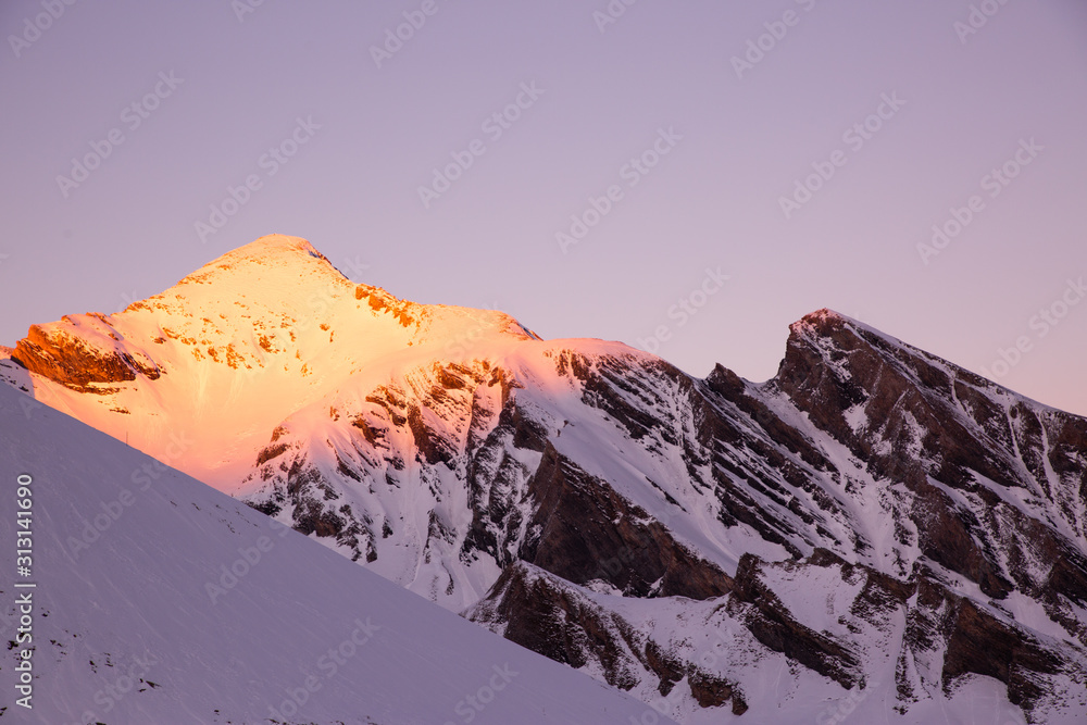 Natural scenery, snow on the high mountains in the cold winter of GRINDELWALD-FIRST TOP OF ADVENTURE