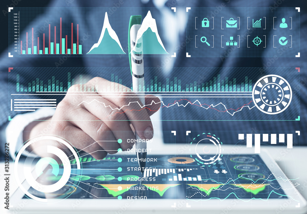 Businessman analysis trading diagram at tablet