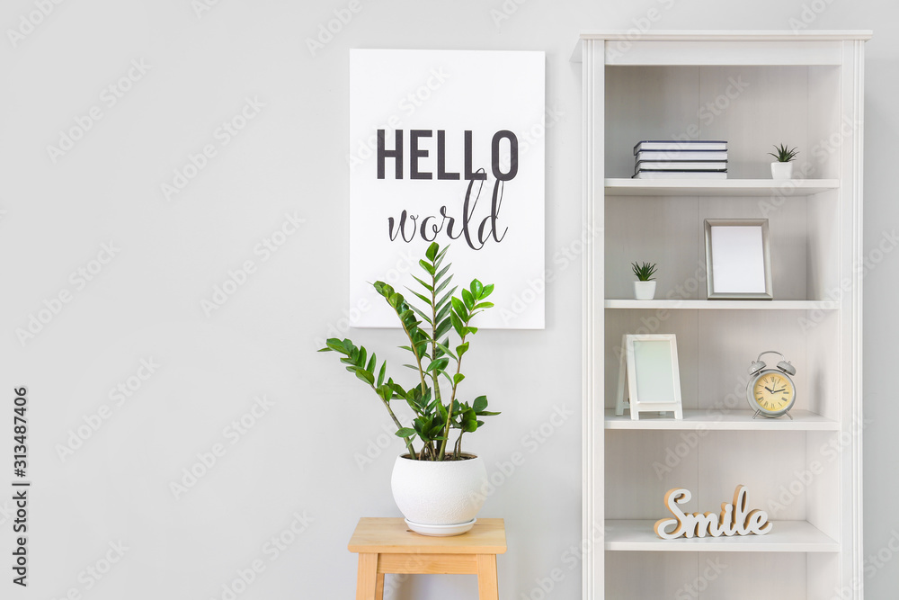 Interior of modern room with shelving unit