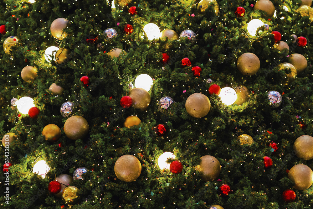 closeup christmas tree decorate on new year