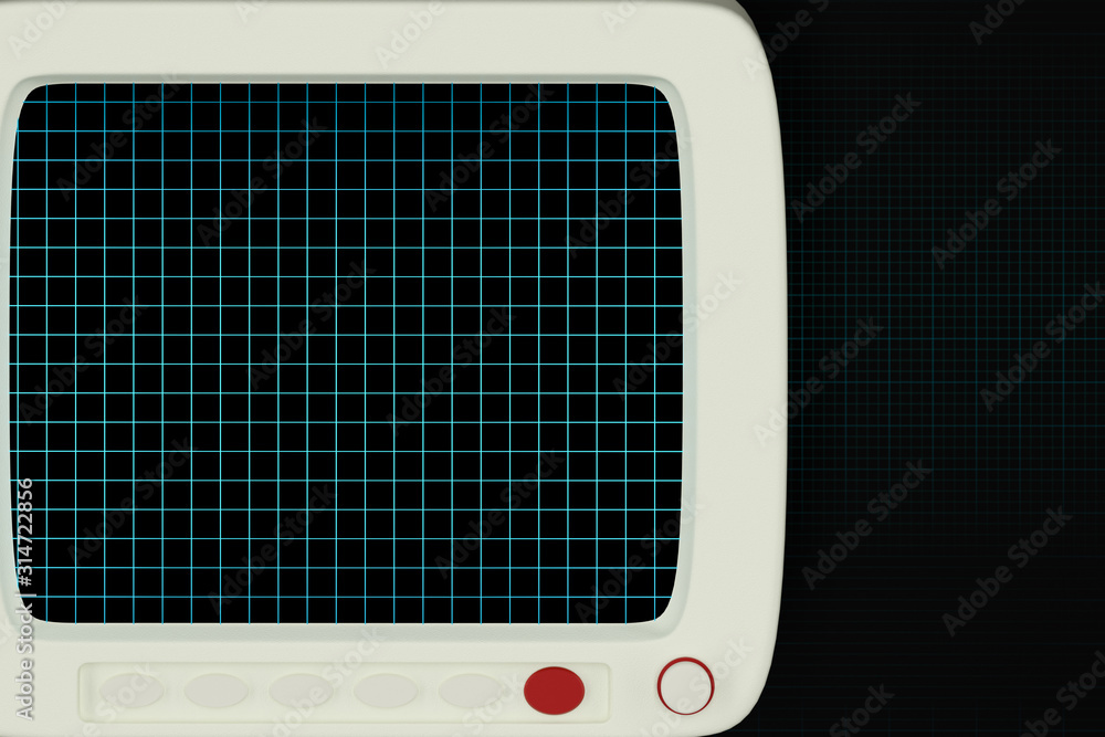 黑色背景的显示器，数字网格，三维渲染。