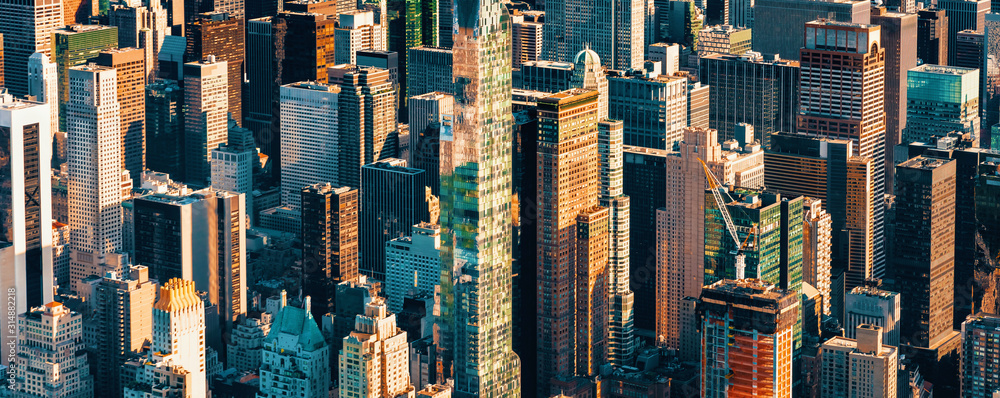 Aerial view of the skyscrapers of Midtown Manhattan New York City