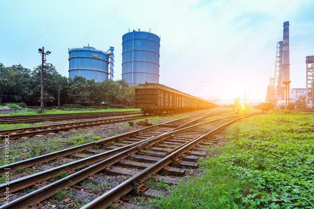 Railway passes through the steel plant industrial area.