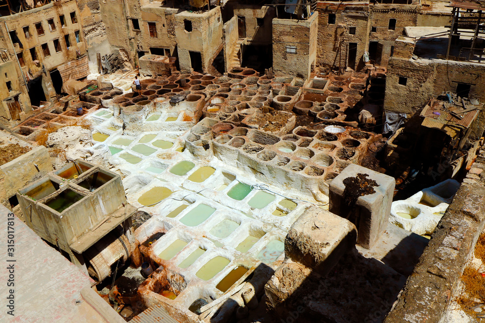 View of the tannery in the médina  of Fes-Morocco 