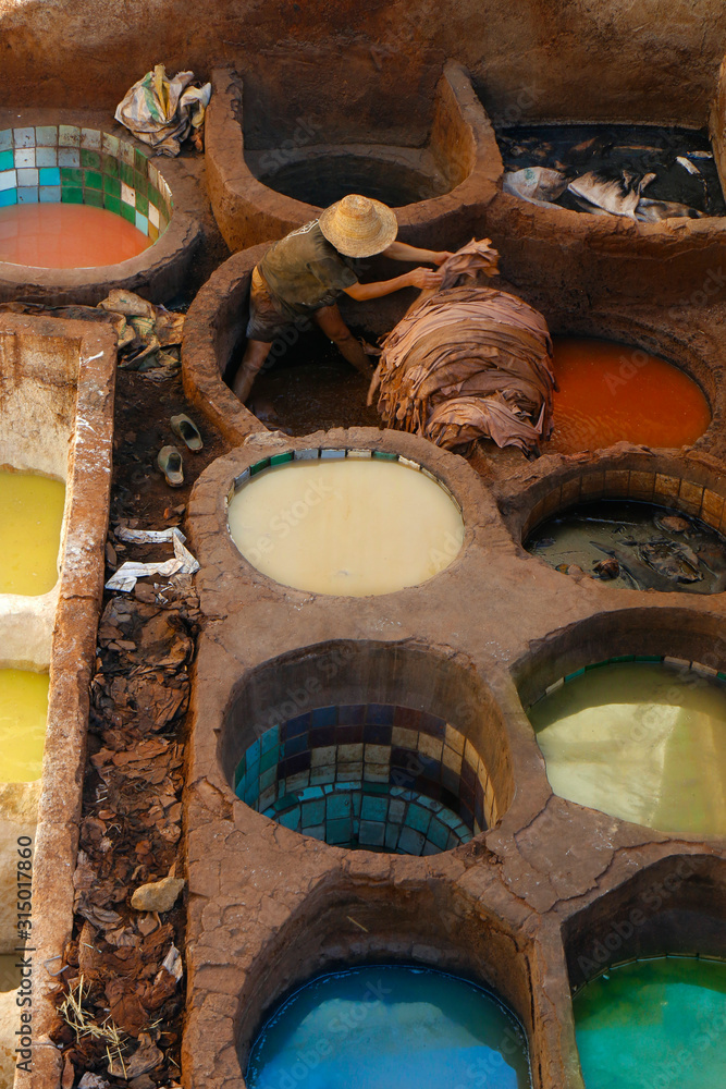 View of the tannery in the médina  of Fes-Morocco 