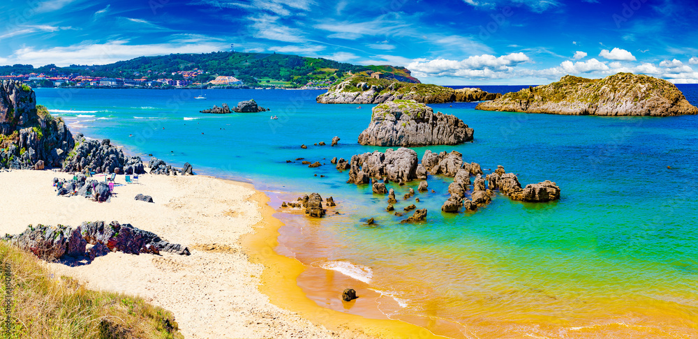 Noja Beach in Cantabria,Spain.Scenic coasts and coastal towns in northern Spain.